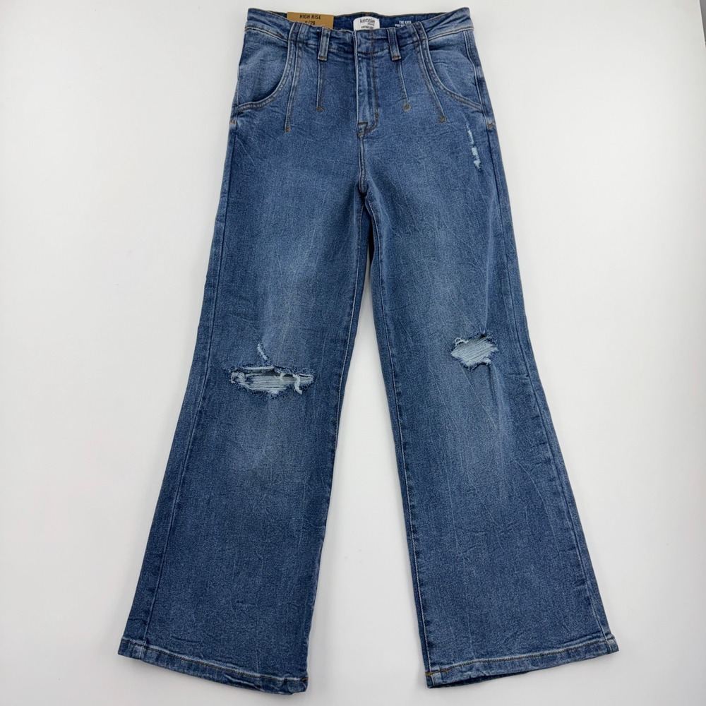 NWT Kensie The Kaya High Rise Wide Leg Jeans Women's 6/28 Distressed Blue